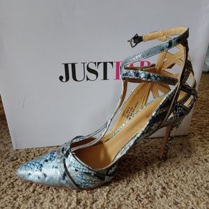 Strappy snakeskin style heels